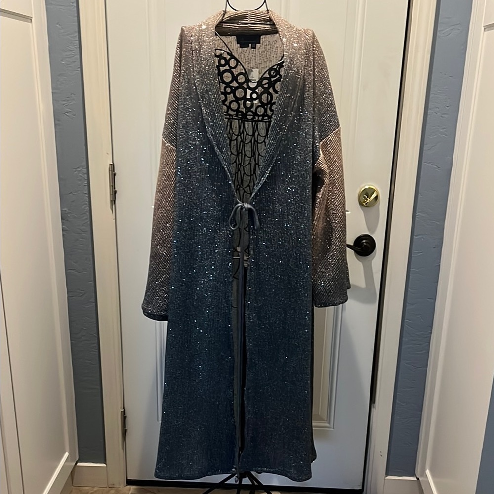 Anthropologie Silver, brown  and Black Trench style coverup Coat